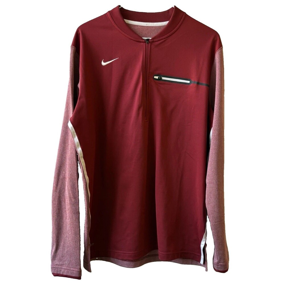 Nike Dri-FIT Men's M Red Colorblock Mock Neck 1/4 Zip Pullover Top